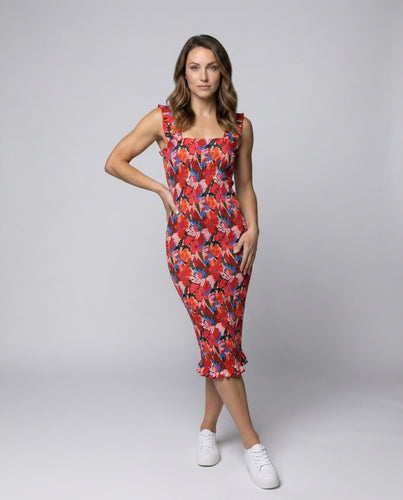Damen figurbetontes Midikleid mit Rüschensaum