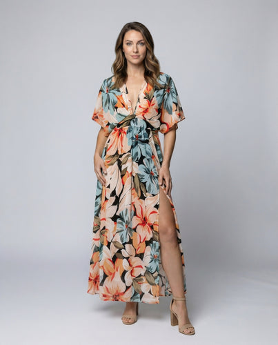 Damen florales Maxikleid mit Kimonoärmeln