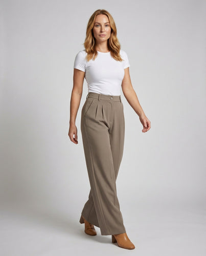 Damen hochtaillierte Bundfaltenhose mit weitem Bein