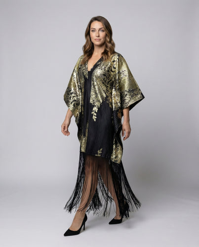 Damen Kapuzen-Kaftan mit plissiertem Glanzdruck
