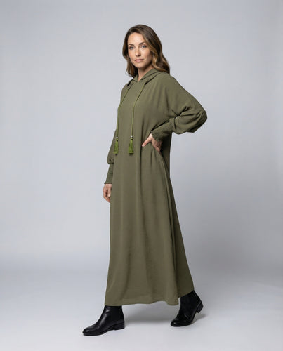 Damen Kapuzen-Maxikleid mit weiten Ballonärmeln