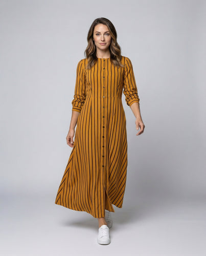 Damen langes Hemdkleid mit Tunnelzug-Taille