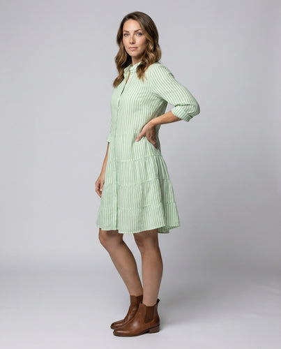 Damen gestreiftes Hemdblusenkleid mit Stufenrock