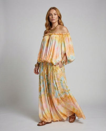 Damen leichter Chiffon-Zweiteiler mit Palazzohose