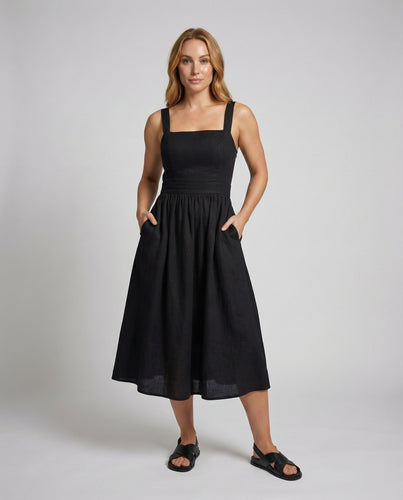 Damen leichtes Midikleid mit quadratischer Bustierpartie