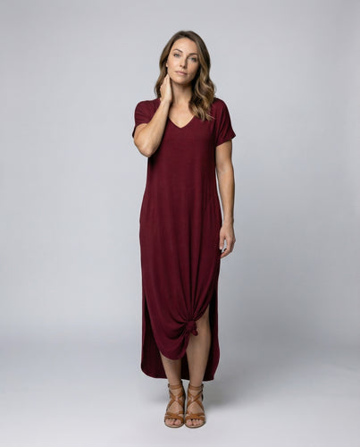 Damen locker fallendes Maxikleid mit Knotenfront