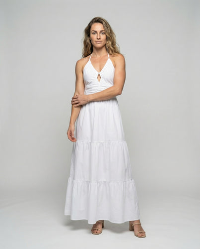 Damen luftiges Stufen-Maxikleid mit Frontausschnitt