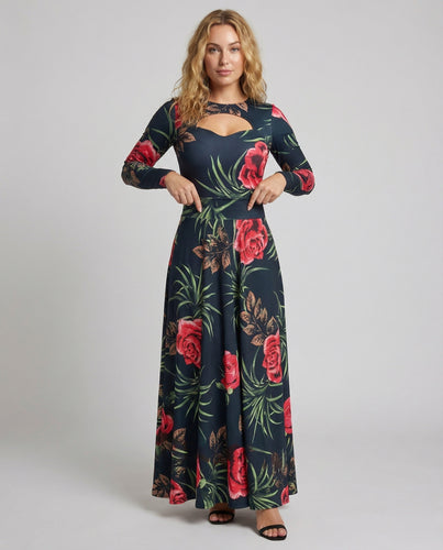 Damen Maxikleid mit Schlüsselloch-Ausschnitt