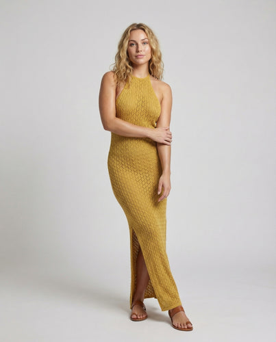 Damen figurbetontes Neckholder-Strickkleid