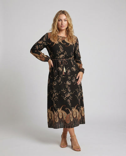 Damen Paisley-Maxikleid mit Kordelgürtel