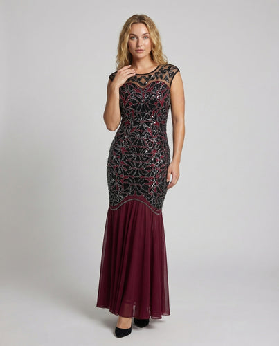 Damen perlenverziertes Gala-Kleid mit Chiffon-Saum