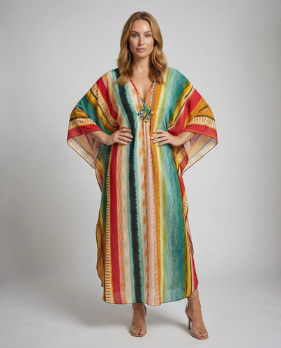 Damen Resort-Kaftankleid mit Zierornament