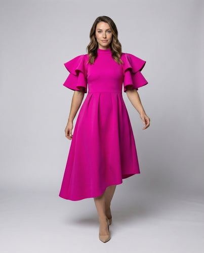 Damen strukturiertes Midikleid mit Stufenärmeln