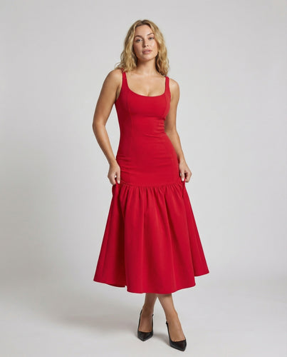 Damen tailliertes Midikleid mit Korselettnähten