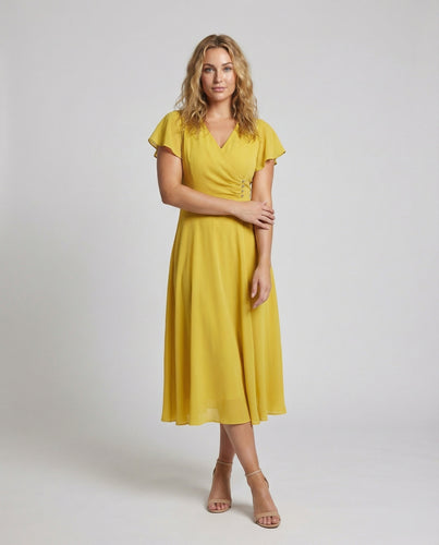 Damen tailliertes V-Ausschnitt Maxikleid mit Schmetterlingsärmeln