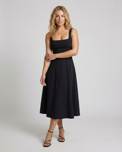 Damen Teelänge A-Linien-Kleid mit Tellerrock