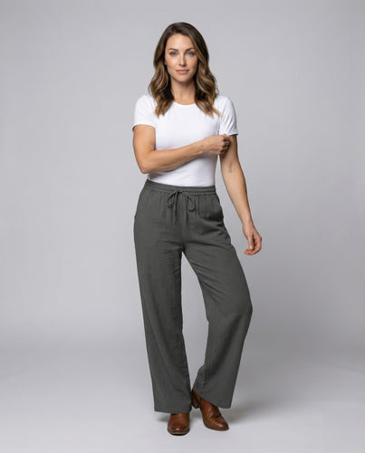 Damen weite Leinenmix-Loungehose mit Tunnelzug