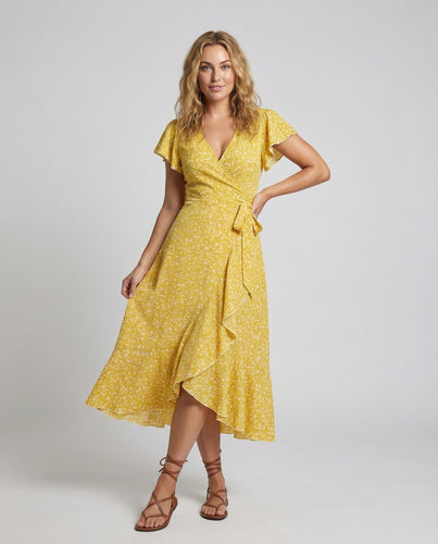 Damen Wickel-Maxikleid mit Beinschlitz