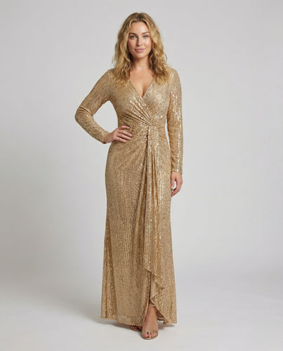 Damen Wickeldrapée-Maxikleid mit langen Ärmeln