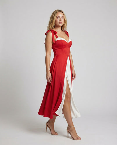 Damen zweifarbiges Cocktail-Midikleid mit Korsage
