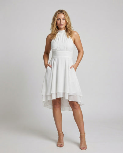 Damen ärmelloses Chiffon-Cocktailkleid mit Volant-Saum
