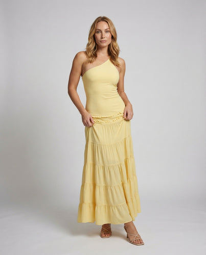 Damen asymmetrisches Maxikleid mit Volantrock