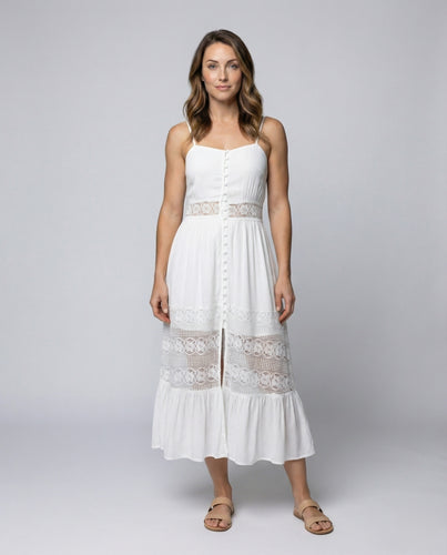 Damen Boho-Maxikleid mit Spitzeneinsätzen
