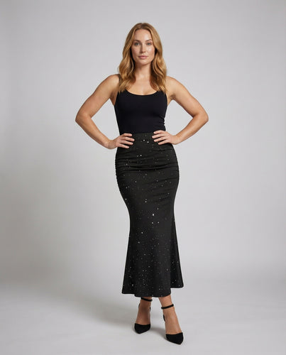Damen figurbetonter Stretch-Midirock mit Sternenprint