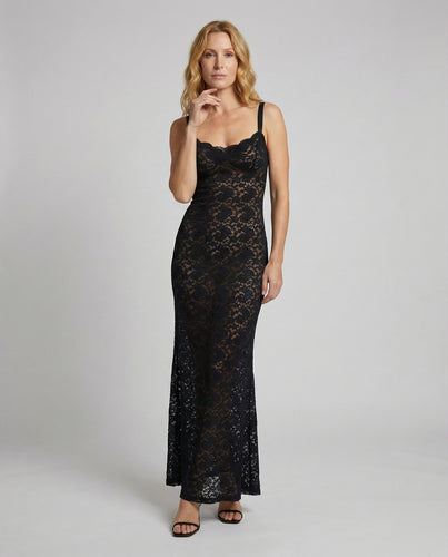 Damen figurbetontes Spitzen-Slipkleid mit Bustieransatz