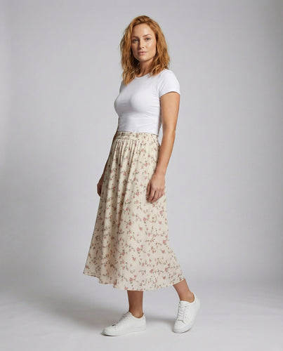 Damen fließender Midirock mit Blumenmuster