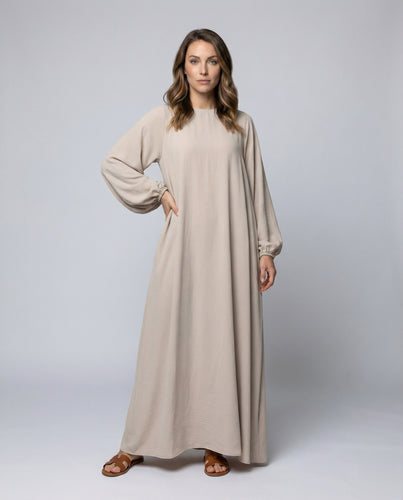 Damen fließendes Maxikleid mit Ballonärmeln