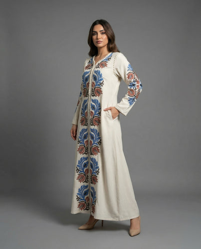 Damen folklorisch besticktes Maxikleid im Kaftanstil