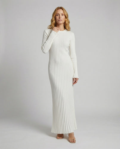 Damen geripptes Maxi-Strickkleid aus Feinstrick