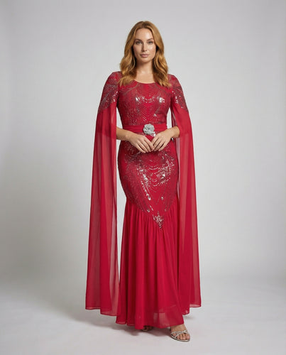 Damen glamouröses Gala-Abendkleid mit Cape-Ärmeln