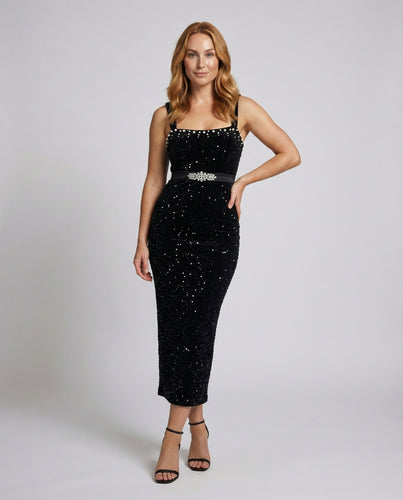 Damen konturiertes Korsagen-Midikleid mit Kristallgürtel