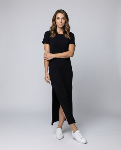 Damen langes lässiges Maxikleid mit Kurzarm