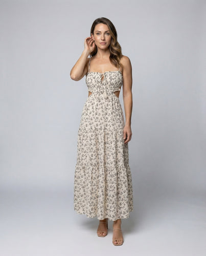 Damen langes Maxikleid mit Taillenausschnitten