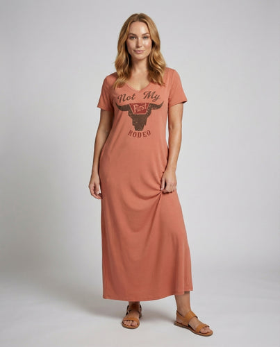 Damen legeres V-Ausschnitt Maxikleid mit Vintage-Print