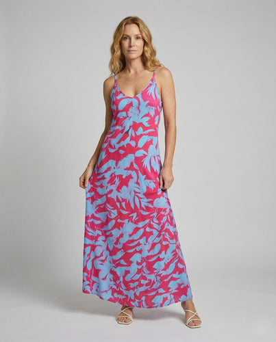 Damen Maxi-Hängerkleid mit Blatt-Print