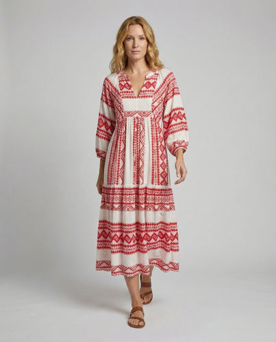 Damen mehrlagiges Boho-Maxikleid mit Volantsaum