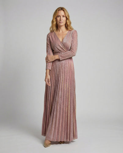 Damen plissiertes Abendkleid mit Metallic-Finish