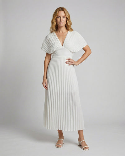 Damen plissiertes Maxikleid mit Flügelärmeln