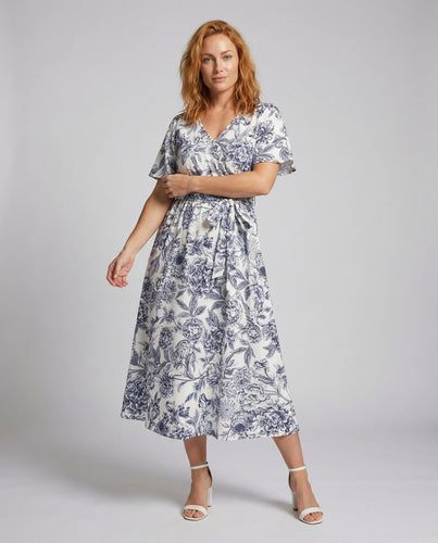 Damen tailliertes Wickel-Maxikleid mit Bindegürtel