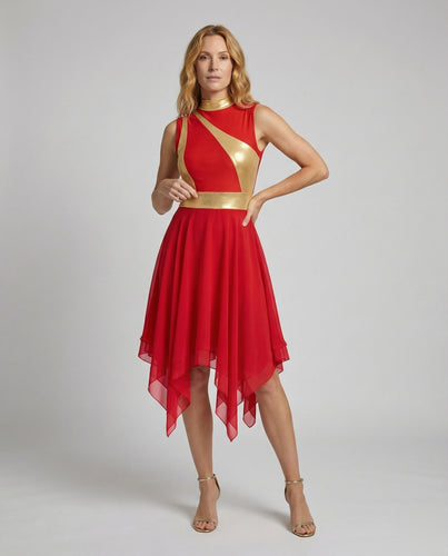 Damen ärmelloses Chiffon-Abendkleid mit Zipfelrock