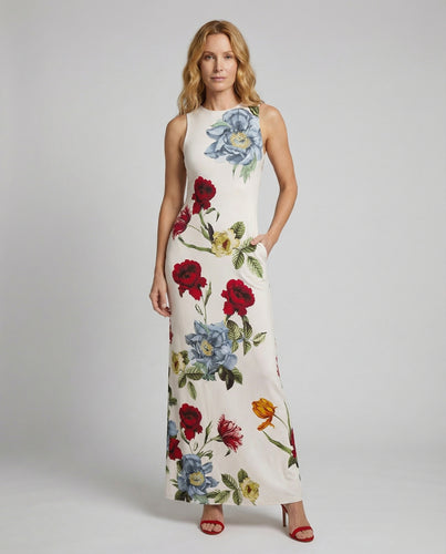 Damen ärmelloses Maxikleid mit großem Blumenprint
