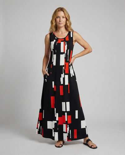 Damen ärmelloses Maxikleid mit Rundhalsausschnitt