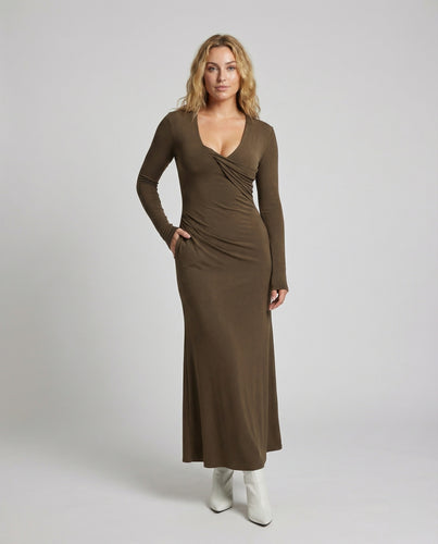 Damen figurbetontes Gala-Maxikleid mit Glockenärmeln