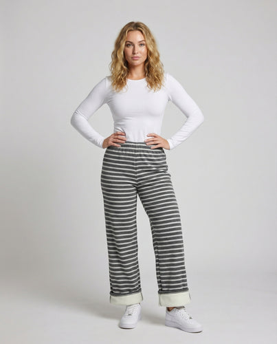 Damen gestreifte Thermo-Freizeithose mit Fleece