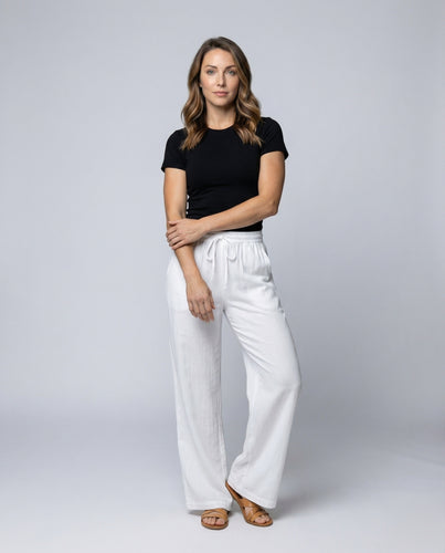 Damen leichte Baumwollgaze-Hose mit weitem Bein