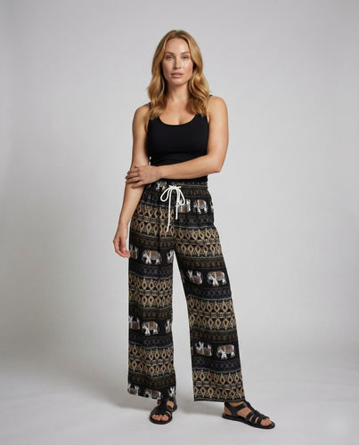 Damen Haremshose mit Ethno-Elefantenprint